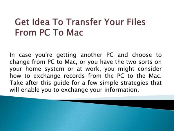 Get Idea To Transfer Your Files From PC To Mac