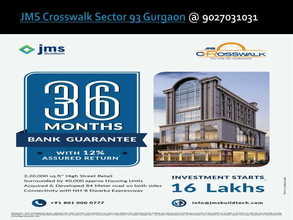 jms crosswalk sector 93 gurgaon @ 9027031031