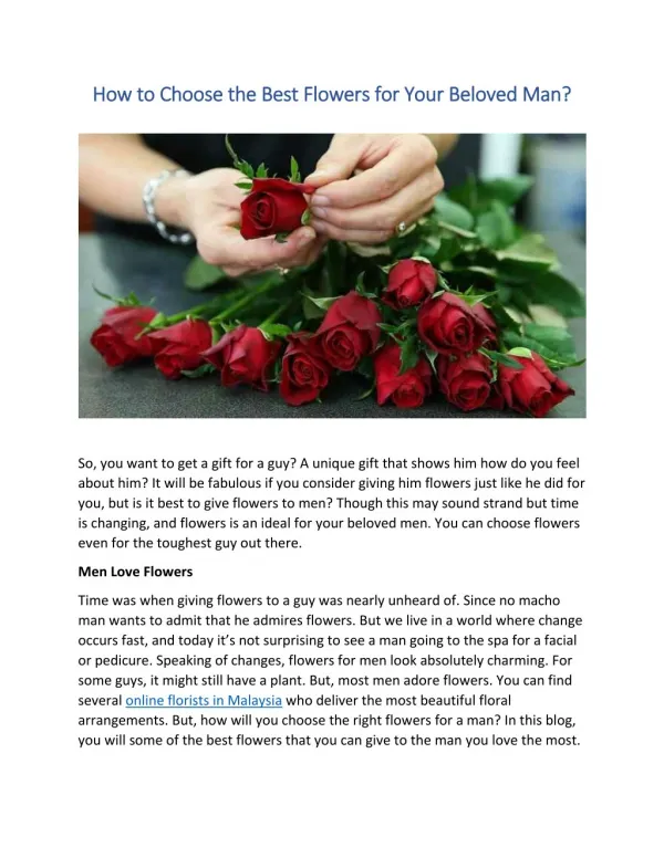 How to Choose the Best Flowers for Your Beloved Man?