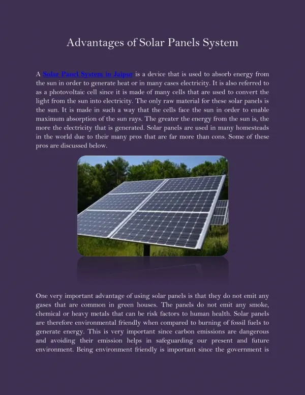 Advantages of Solar Panels System