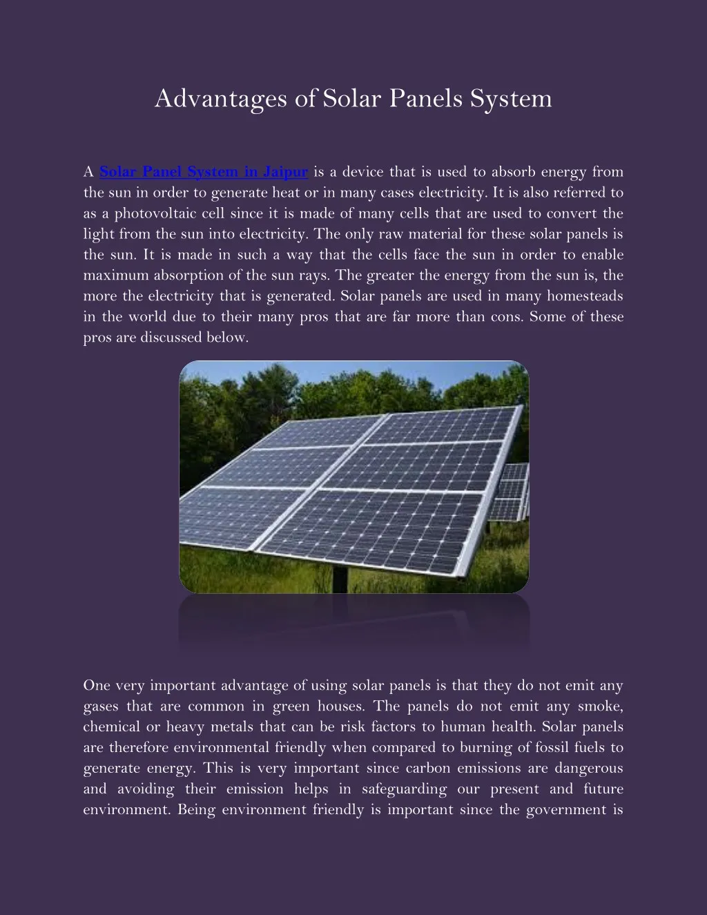 advantages of solar panels system
