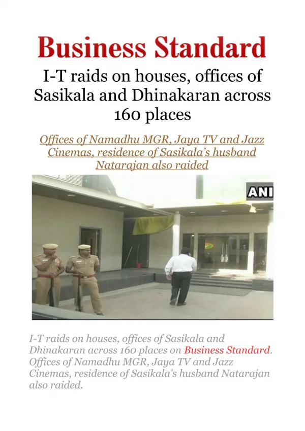 I-T raids on houses, offices of Sasikala and Dhinakaran across 160 places