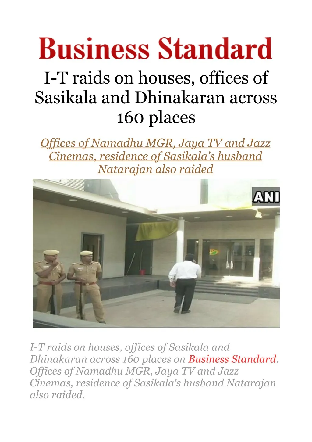 i t raids on houses offices of sasikala