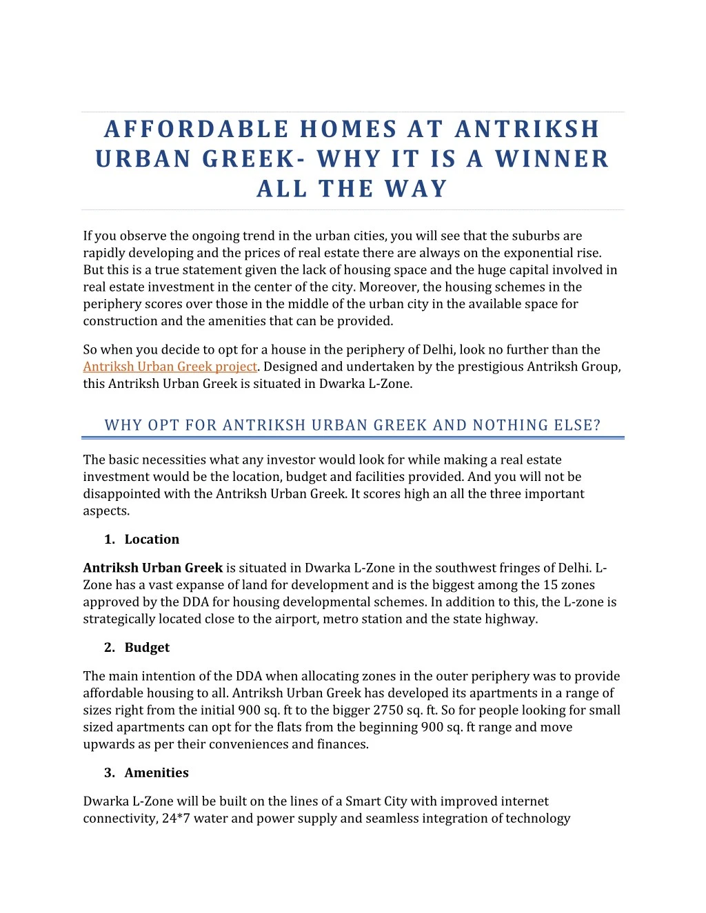 affordable homes at antriksh urban greek