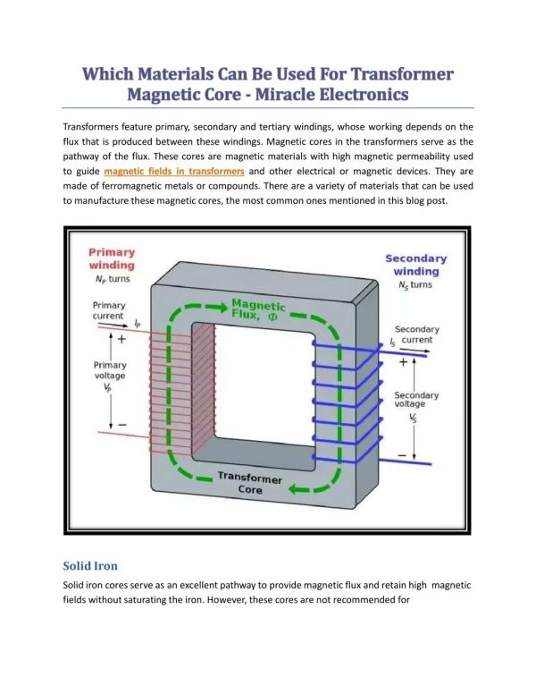Which Materials Can Be Used For Transformer Magnetic Core - Miracle Electronics