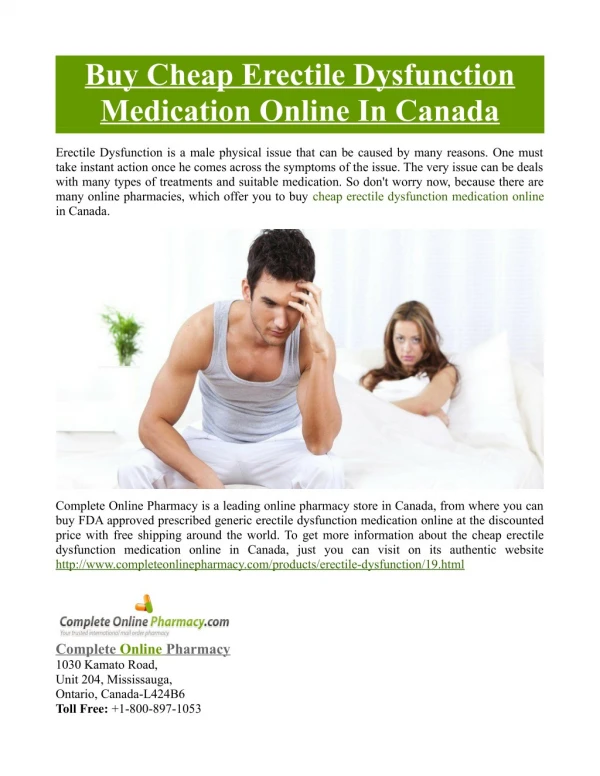 Buy Cheap Erectile Dysfunction Medication Online In Canada