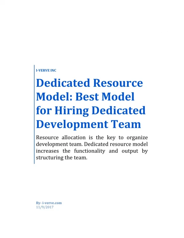 Dedicated Resource Model: Benefits