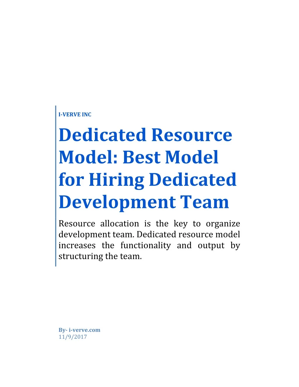 i verve inc dedicated resource model best model