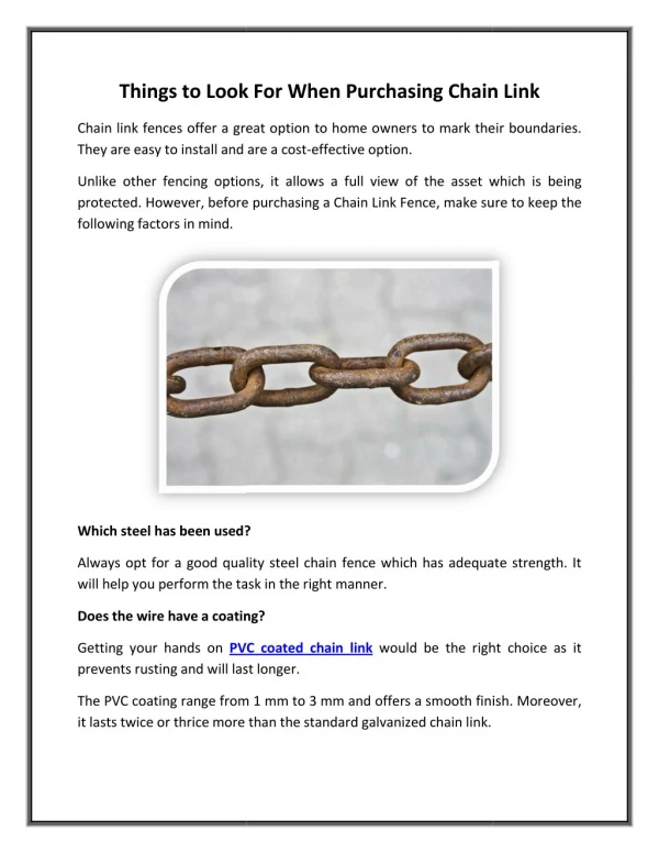 Things to Look For When Purchasing Chain Link