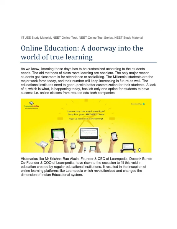 Online Education: A doorway into the world of true learning