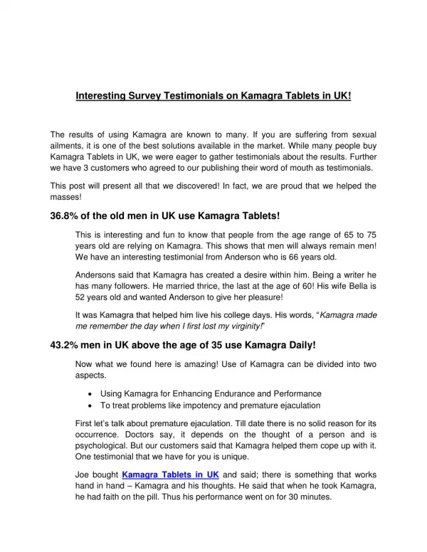 Interesting Survey Testimonials on Kamagra Tablets in UK!