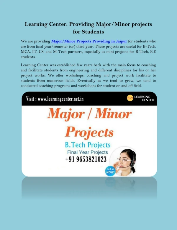 Learning Center: Providing Major/Minor projects for Students