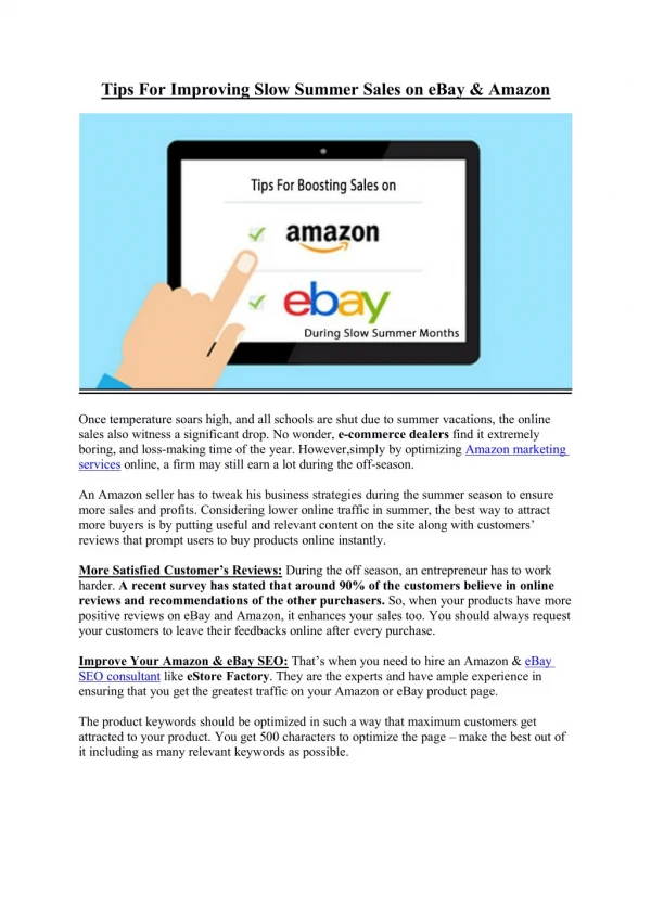 Tips For Improving Slow Summer Sales on eBay & Amazon