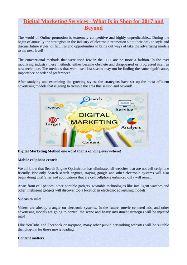 Digital Marketing Services - What Is in Shop for 2017 and Beyond