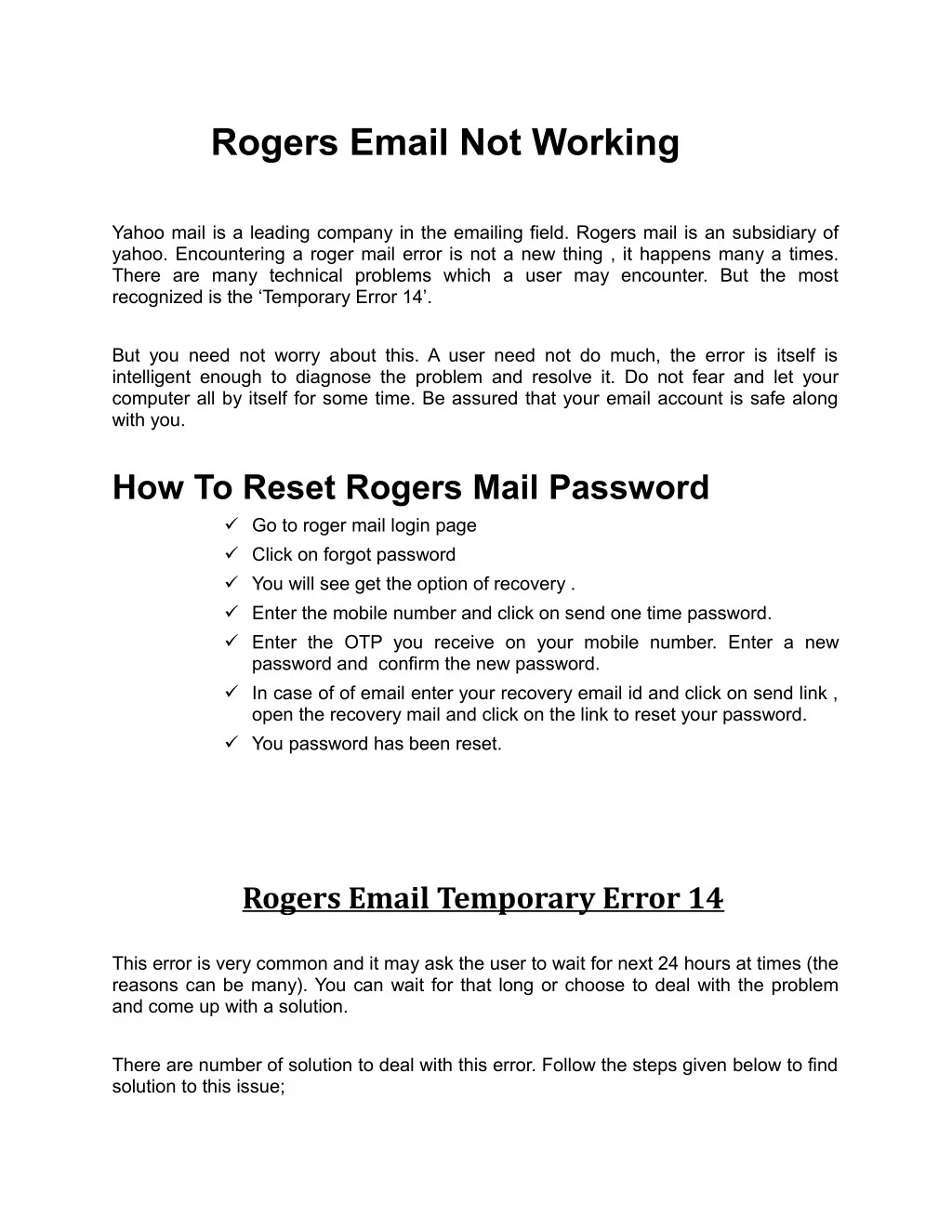 rogers email not working