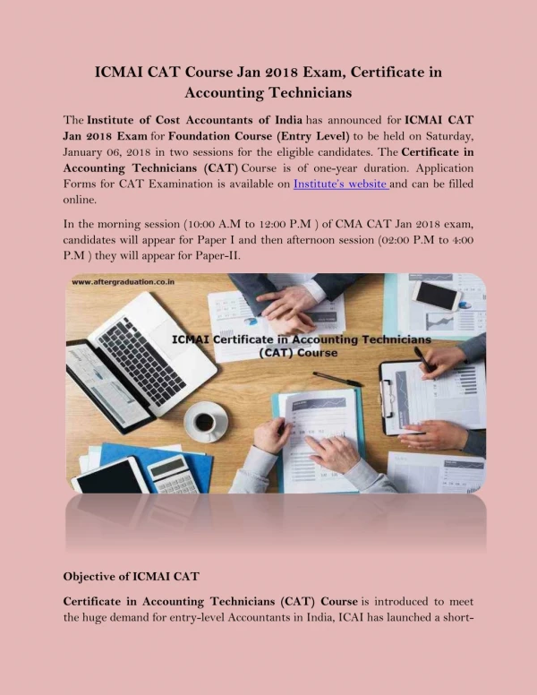 ICMAI CAT Course Jan 2018 Exam, Certificate in Accounting Technicians