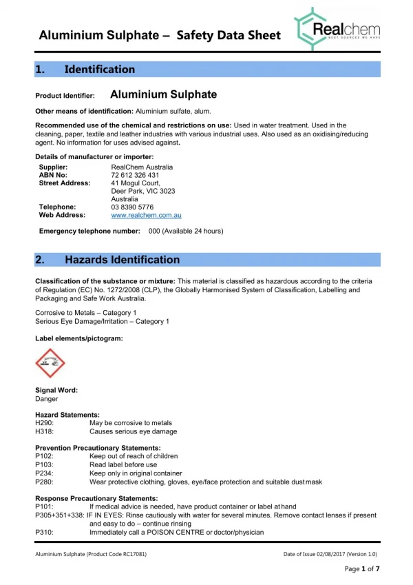 Cas No 10043-01-3 | Aluminium Sulphate Suppliers Australia
