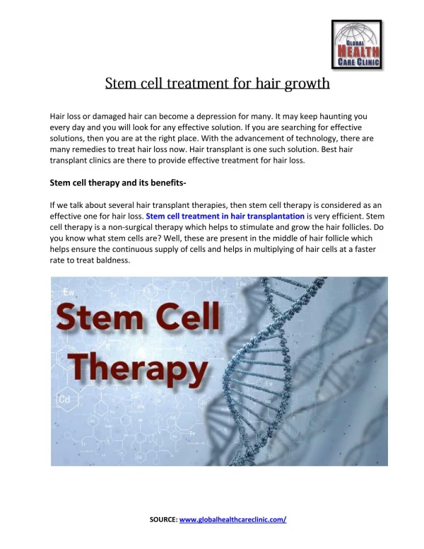 Stem cell treatment in hair transplantation