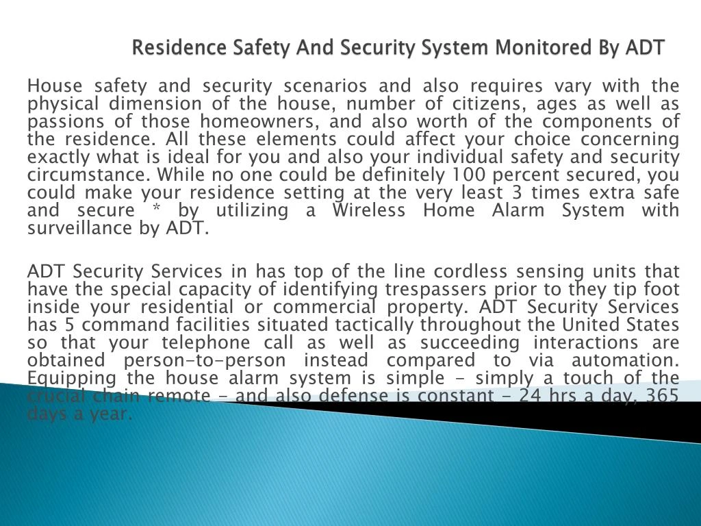 residence safety and security system monitored by adt
