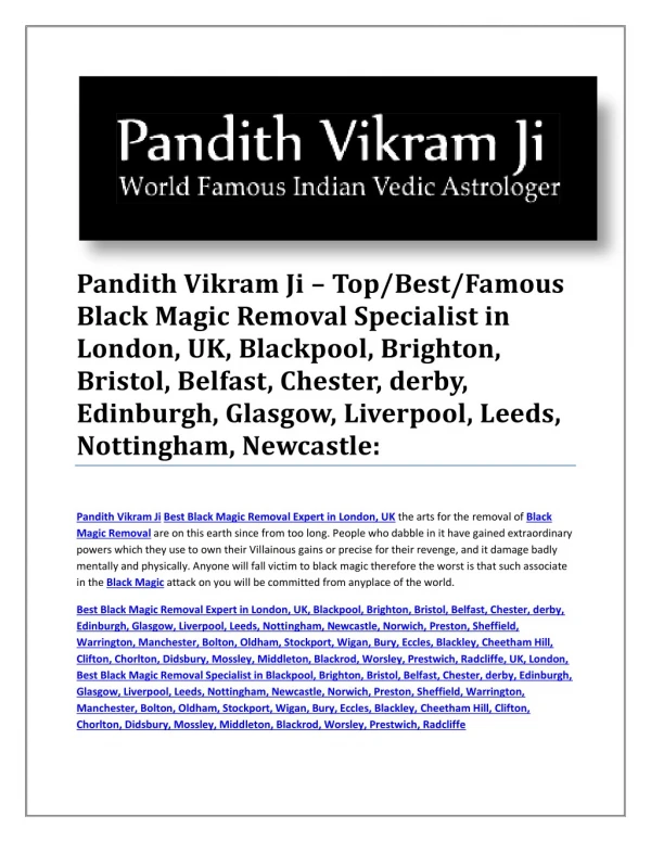 Pandith Vikram Ji – Top/Best/Famous Black Magic Removal Specialist in London, UK