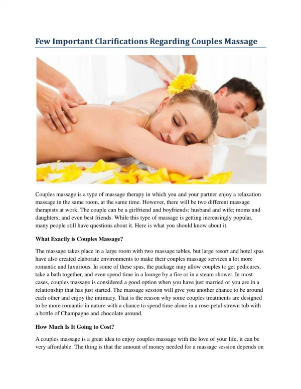 Few Important Clarifications Regarding Couples Massage