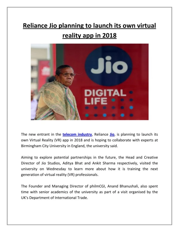 Reliance Jio Planning to Launch Its Own Virtual Reality App in 2018