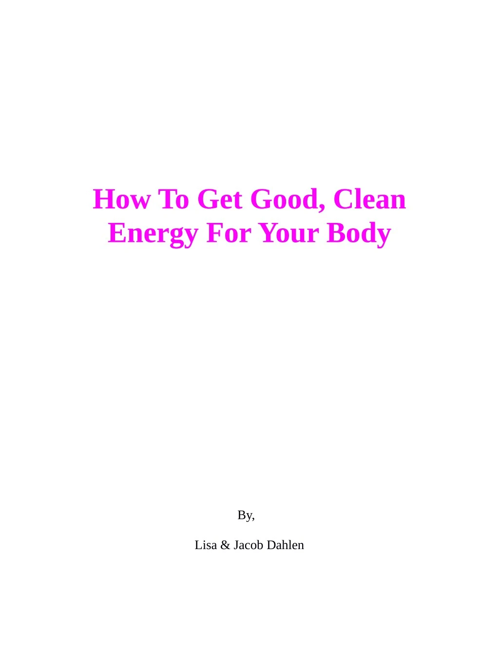 how to get good clean energy for your body