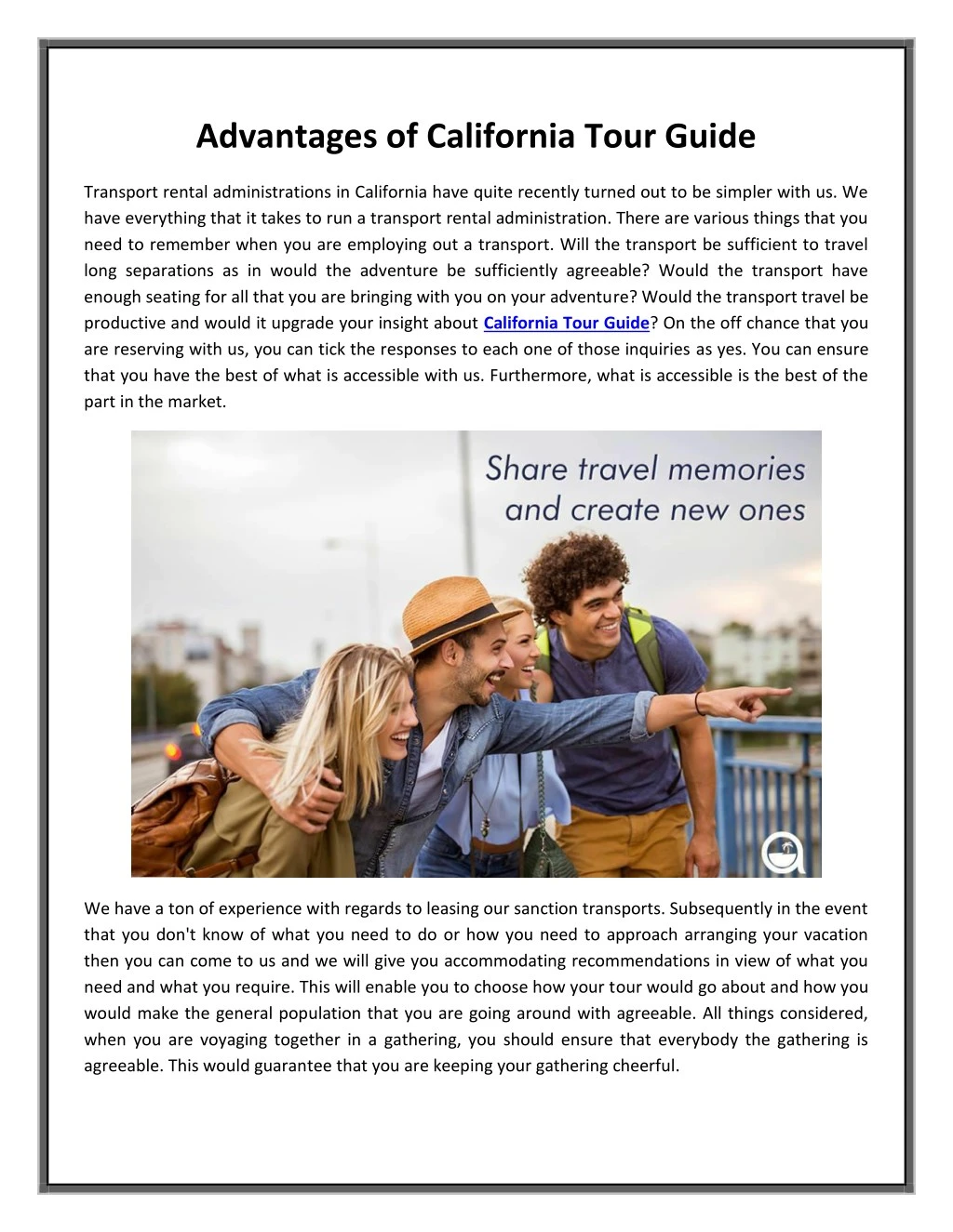 advantages of california tour guide