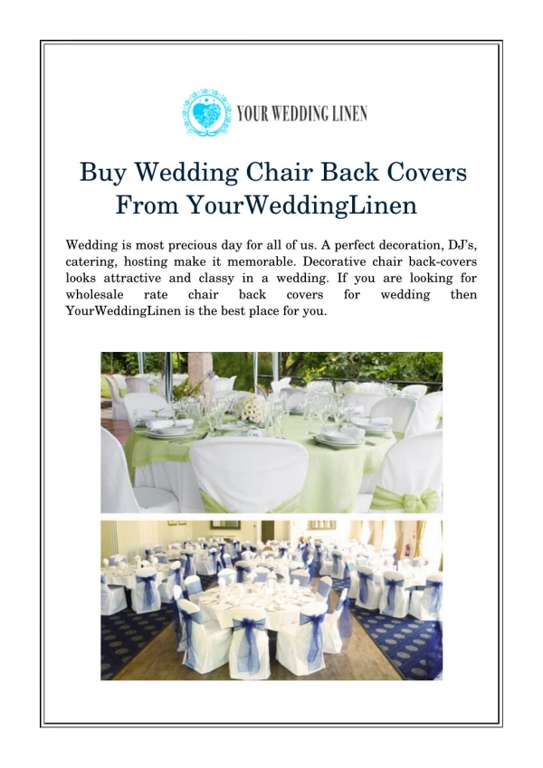 Buy Wedding Chair Back Covers From YourWeddingLinen