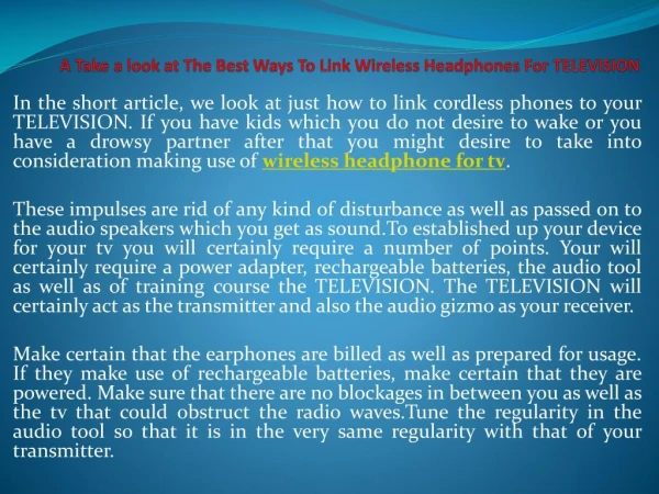 A Take a look at The Best Ways To Link Wireless Headphones For TELEVISION
