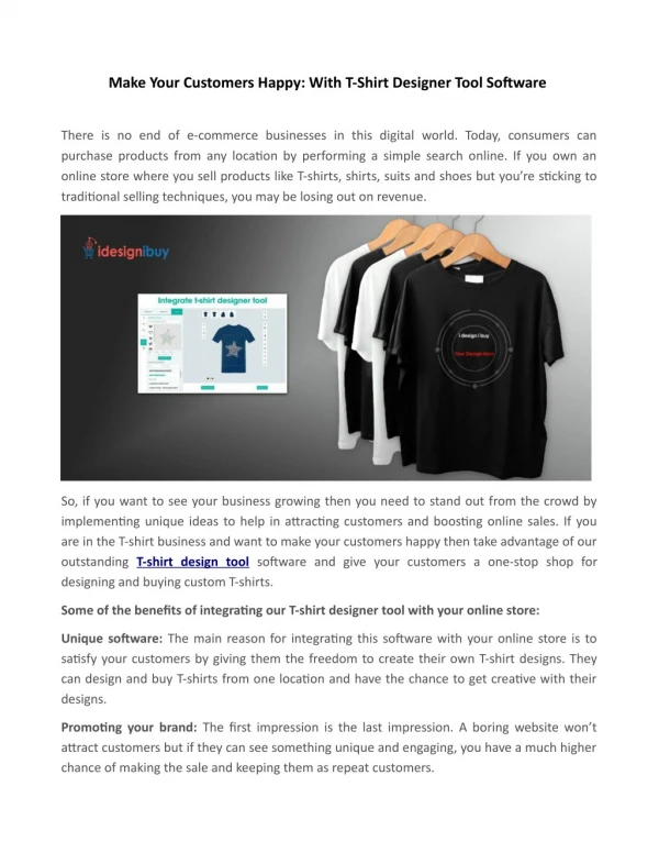 Make Your Customers Happy: With T-Shirt Designer Tool Software