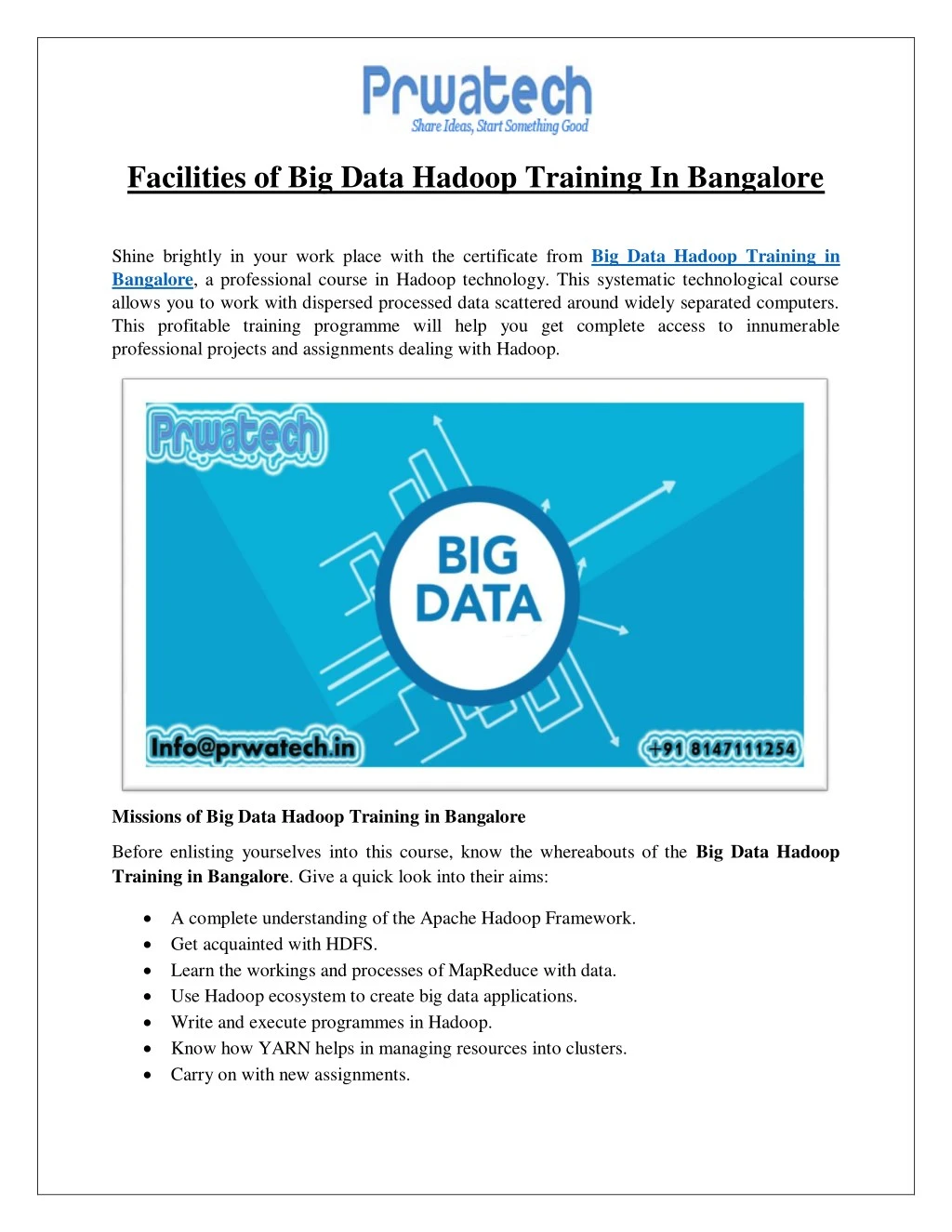 facilities of big data hadoop training