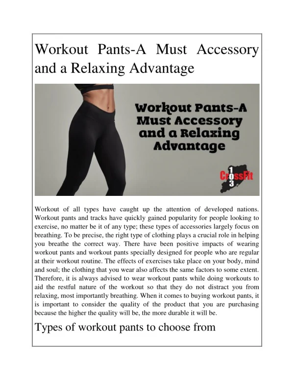 Workout Pants-A Must Accessory and a Relaxing Advantage