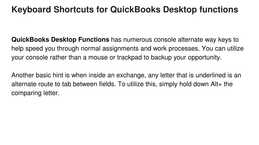 keyboard shortcuts for quickbooks desktop functions