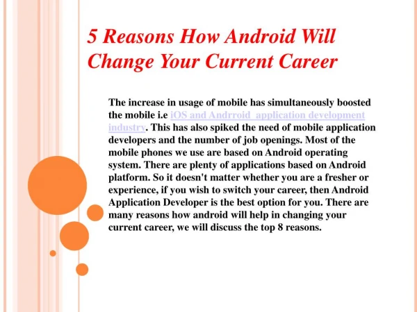 5 Reasons How Android Will Change Your Current Career
