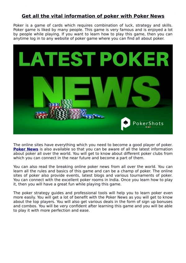Get all the Vital Information of Poker with Poker News