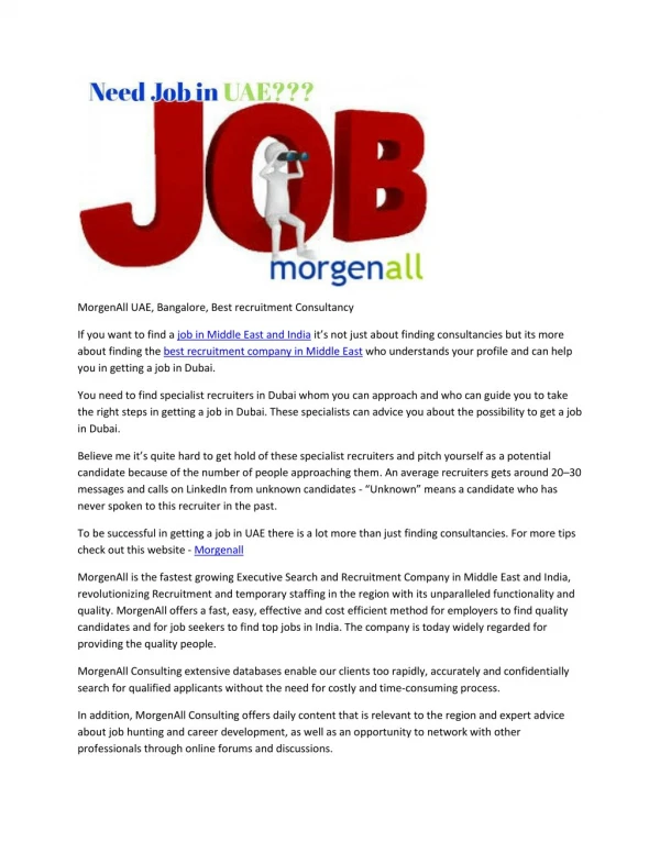 MorgenAll UAE, Bangalore, Best recruitment Consultancy