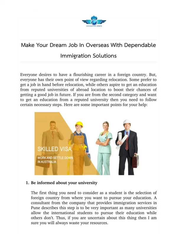 Make Your Dream Job In Overseas With Dependable Immigration Solutions