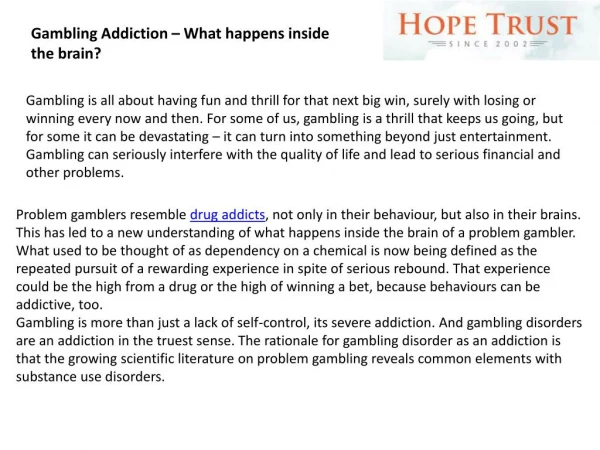 Gambling Addiction – What happens inside the brain?