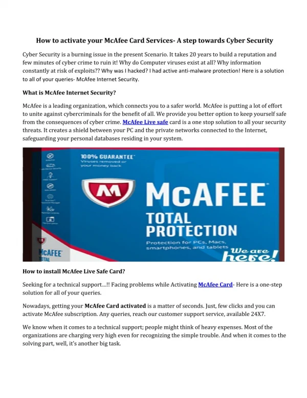 How to activate your McAfee Card Services- A step towards Cyber Security