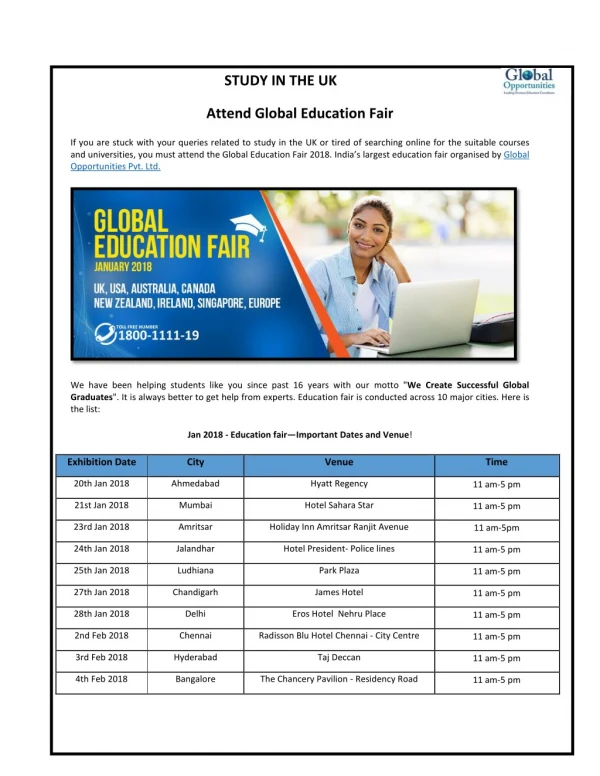 Attend Global Education Fair - STUDY IN THE UK