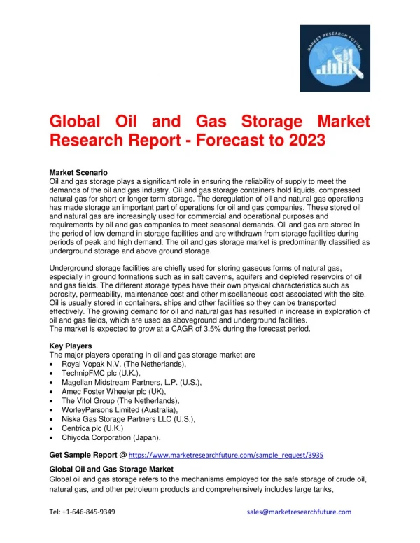 Global Oil and Gas Storage Market Research Report - Forecast to 2023