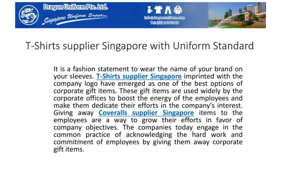T-Shirts supplier Singapore with Uniform Standard