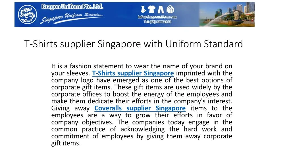 t shirts supplier singapore with uniform standard