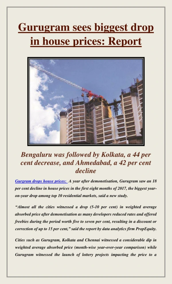 Gurugram sees biggest drop in house prices: Report