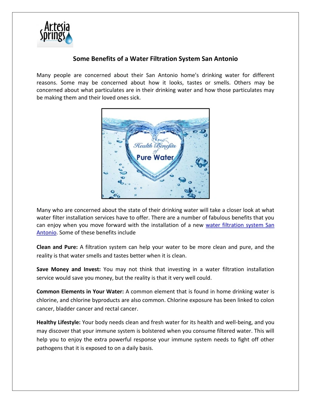 some benefits of a water filtration system