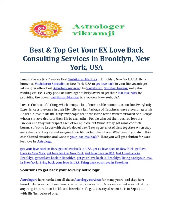 Best & Top Get Your EX Love Back Consulting Services in Brooklyn, New York, USA