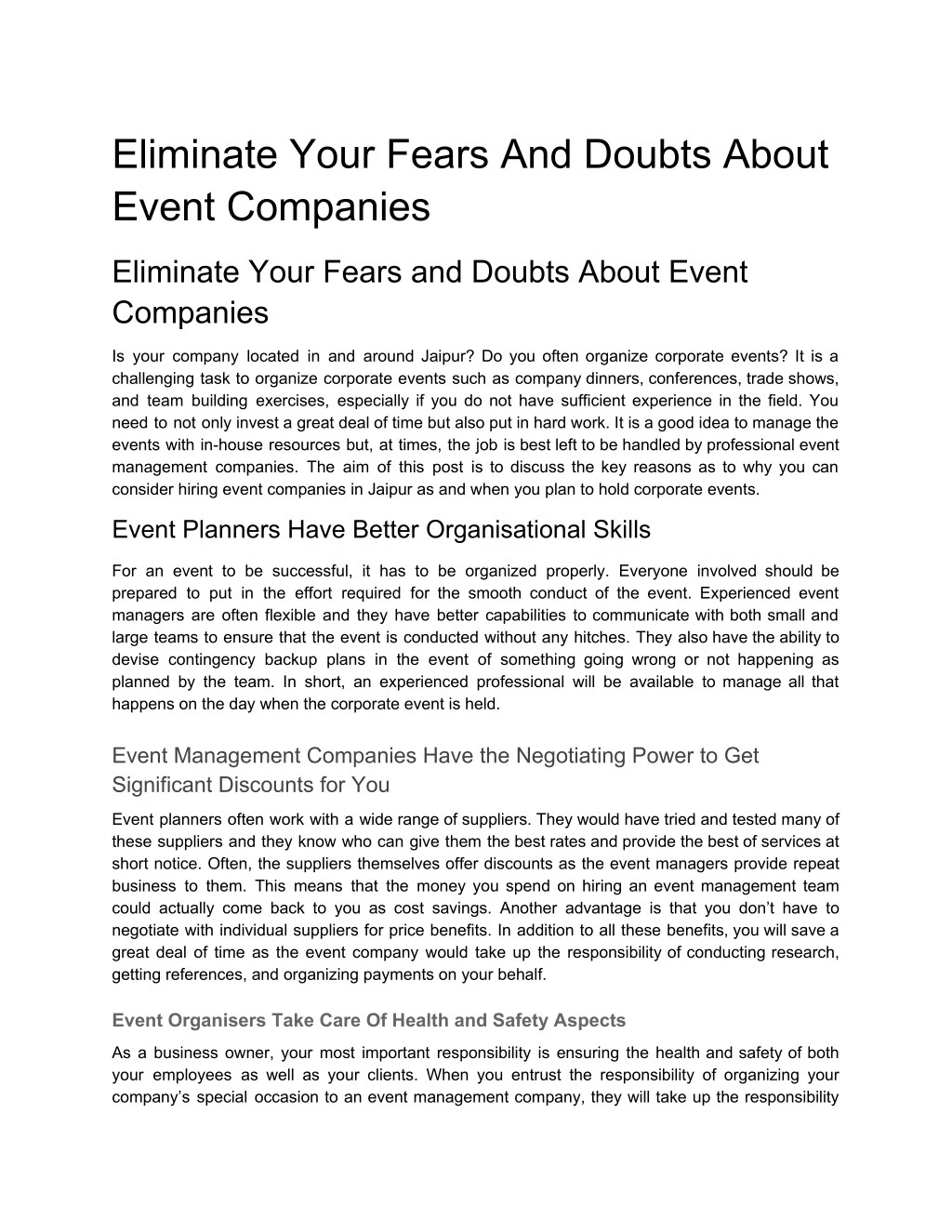 eliminate your fears and doubts about event