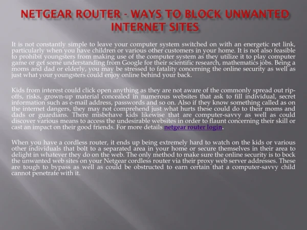 Netgear Router - Ways To Block Unwanted Internet Sites