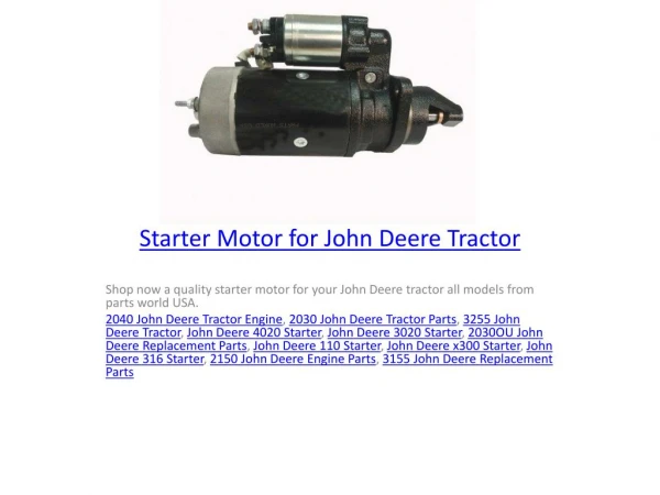 Starter Motor for John Deere Tractor